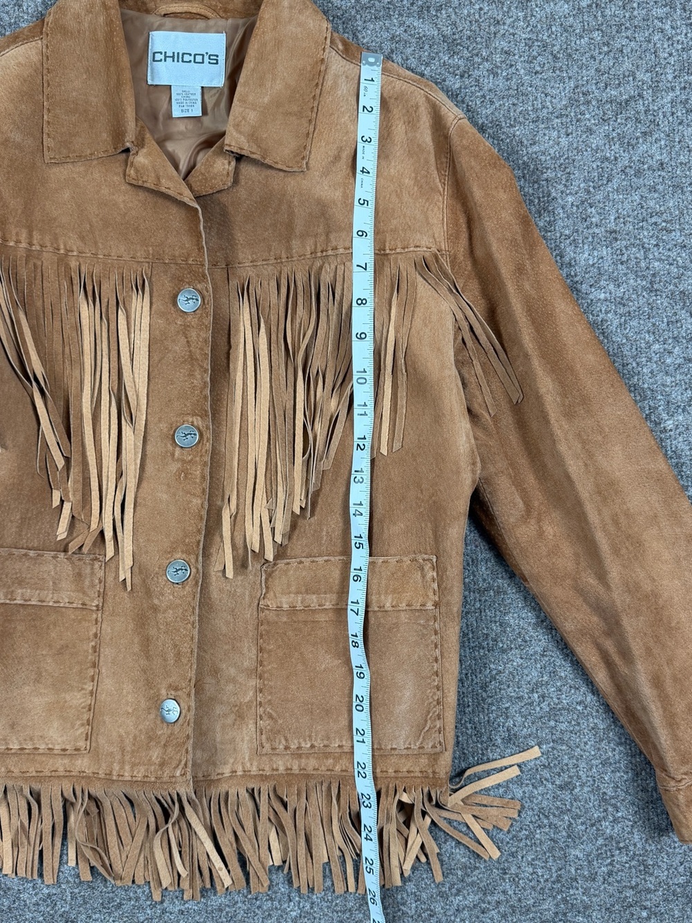 Vintage Tan Suede Leather Western Fringe Jacket Women’s 1 Small Button Front Y2K - Picture 7 of 8